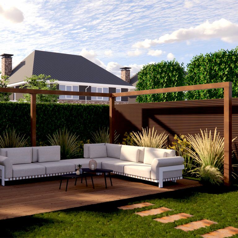 Corten čelična pergola kutni sustavi 600 x 412 cm
