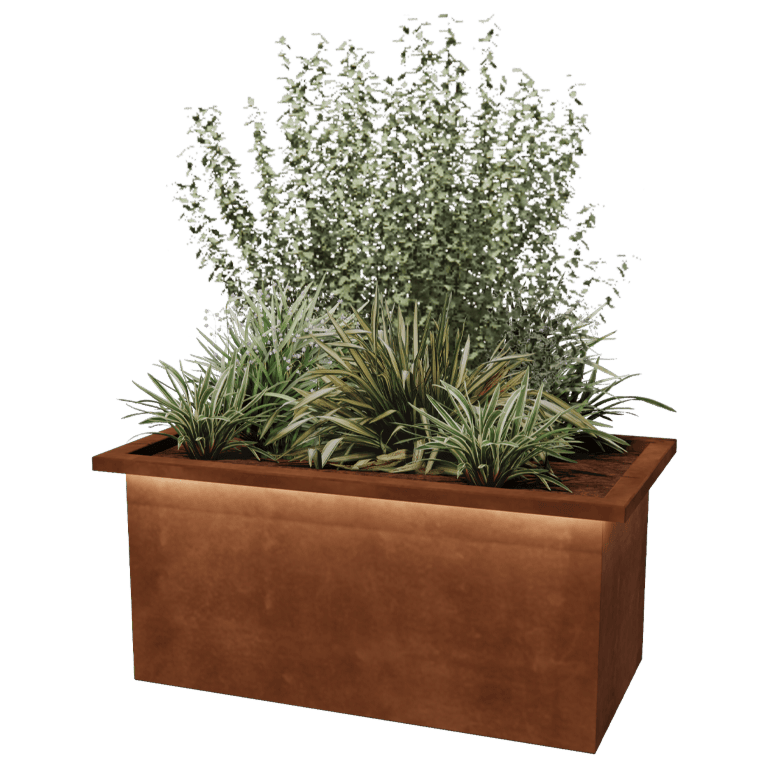Zavarena corten čelična tegla za cvijeće Alabama s LED-om 100 x 50 x 50 cm