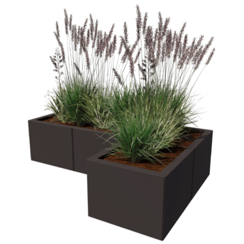 Čelična tegla za cvijeće - L-oblik - 120 x 80 x 60 cm - RAL9005 mat (crna) - S donjom pločom