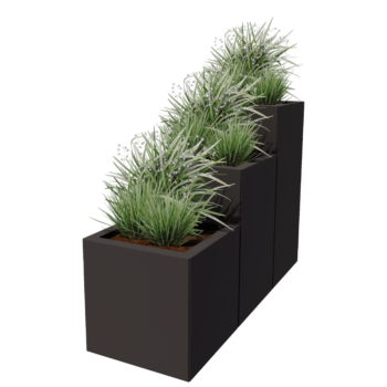 Čelična tegla za cvijeće - 3-dijelni stepeničasti model - 120 x 40 x 80 cm - RAL9005 mat (crna) - S donjom pločom