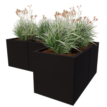 Čelična tegla za cvijeće - L-oblik - 150 x 100 x 30 cm - RAL9005 mat (crna) - S donjom pločom