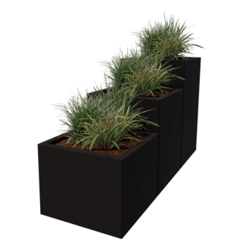 Čelična tegla za cvijeće - 3-dijelni stepeničasti model - 150 x 50 x 80 cm - RAL9010 mat (bijela) - S donjom pločom