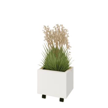 Čelična tegla za cvijeće - Pravokutnik - 40 x 30 x 30 cm - RAL9010 mat (bijela) - S donjom pločom - S kotačima