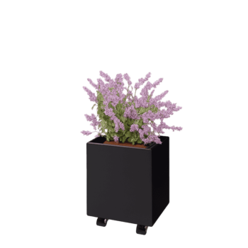 Čelična tegla za cvijeće - Pravokutnik - 40 x 30 x 40 cm - RAL9005 mat (crna) - S donjom pločom - S kotačima