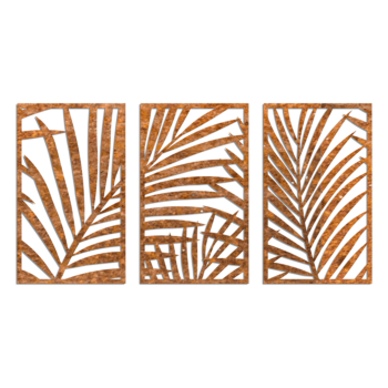 Corten čelika zidna dekoracija - Paprati 3-dijelni Large - 100 x 188,7 cm
