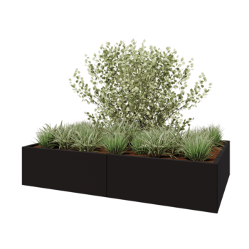 Čelična tegla za cvijeće XXL - Pravokutnik - 200 x 120 x 40 cm - RAL9005 mat (crna) - S donjom pločom