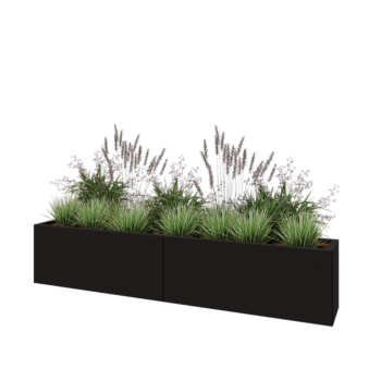 Čelična tegla za cvijeće XXL - Pravokutnik - 200 x 30 x 40 cm - RAL9005 mat (crna) - Bez donje ploče