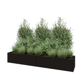 Čelična tegla za cvijeće XXL - Pravokutnik - 200 x 40 x 30 cm - RAL9005 mat (crna) - S donjom pločom