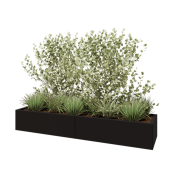 Čelična tegla za cvijeće XXL - Pravokutnik - 200 x 50 x 30 cm - RAL9005 mat (crna) - S donjom pločom