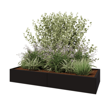 Čelična tegla za cvijeće XXL - Pravokutnik - 200 x 80 x 30 cm - RAL9005 mat (crna) - Bez donje ploče