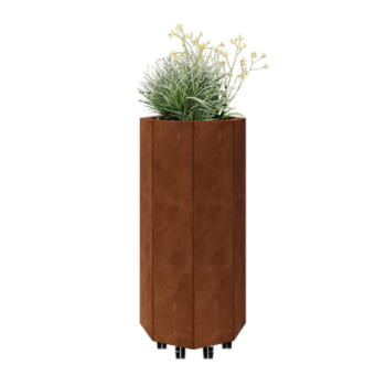 Corten čelik tegla za cvijeće - Osmerokut - 48,3 x 48,3 x 100 cm - S donjom pločom - S kotačima