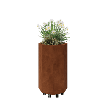 Corten čelik tegla za cvijeće - Osmerokut - 48,3 x 48,3 x 80 cm - S donjom pločom - S kotačima
