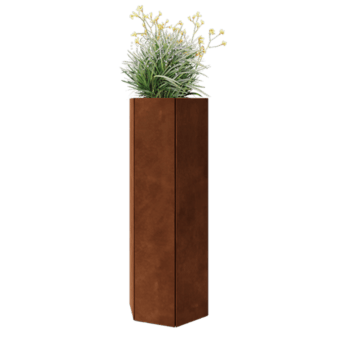 Corten čelik tegla za cvijeće - Šesterokut - 39,3 x 34,6 x 100 cm - S donjom pločom