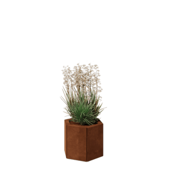 Corten čelik tegla za cvijeće - Šesterokut - 39,3 x 34,6 x 30 cm - S donjom pločom