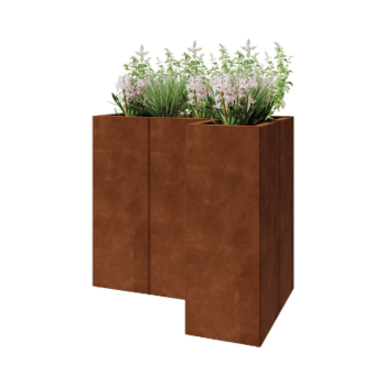 Corten čelik tegla za cvijeće - L-oblik - 90 x 60 x 80 cm - S donjom pločom
