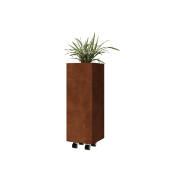 Corten čelik tegla za cvijeće - Kvadrat - 30 x 30 x 80 cm - S donjom pločom - S kotačima