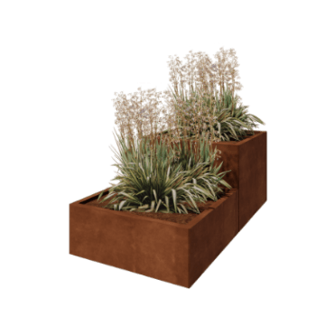 Corten čelik tegla za cvijeće - 2-dijelni stepeničasti model - 160 x 80 x 60 cm - Bez donje ploče