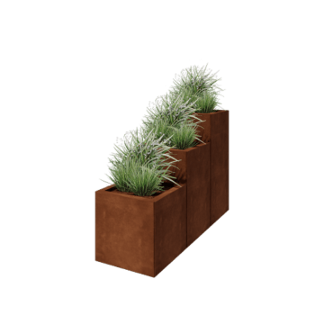 Corten čelik tegla za cvijeće - 3-dijelni stepeničasti model - 120 x 40 x 80 cm - Bez donje ploče
