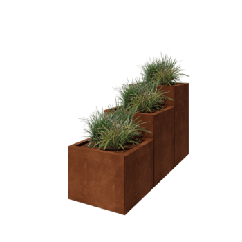 Corten čelik tegla za cvijeće - 3-dijelni stepeničasti model - 150 x 50 x 80 cm - Bez donje ploče