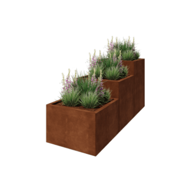 Corten čelik tegla za cvijeće - 3-dijelni stepeničasti model - 180 x 60 x 80 cm - Bez donje ploče