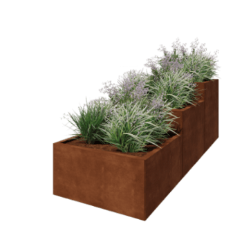 Corten čelik tegla za cvijeće - 3-dijelni stepeničasti model - 240 x 80 x 80 cm - S donjom pločom