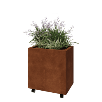 Corten čelik tegla za cvijeće - Pravokutnik - 60 x 40 x 60 cm - S donjom pločom - S kotačima