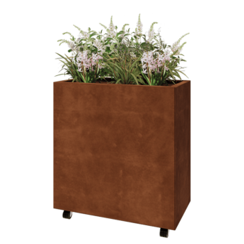 Corten čelik tegla za cvijeće - Pravokutnik - 80 x 40 x 80 cm - S donjom pločom - S kotačima