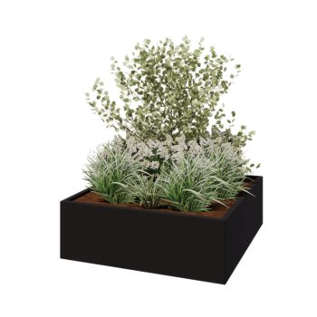 Čelična tegla za cvijeće - Kvadrat - 120 x 120 x 40 cm - RAL9005 mat (crna) - S donjom pločom