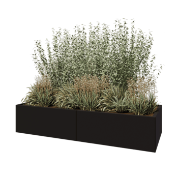 Čelična tegla za cvijeće XXL - Pravokutnik - 200 x 80 x 40 cm - RAL9005 mat (crna) - Bez donje ploče