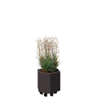 Čelična tegla za cvijeće - Šesterokut - 39,3 x 34,6 x 30 cm - RAL7016 mat (antracit siva) - S donjom pločom - S kotačima