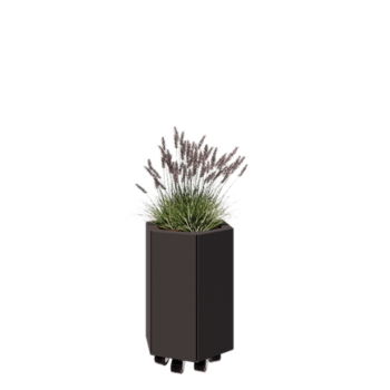 Čelična tegla za cvijeće - Šesterokut - 39,3 x 34,6 x 50 cm - RAL7016 mat (antracit siva) - S donjom pločom - S kotačima