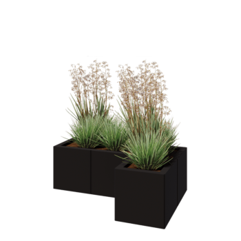 Čelična tegla za cvijeće - L-oblik - 90 x 60 x 30 cm - RAL9005 mat (crna) - S donjom pločom