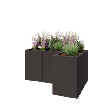 Čelična tegla za cvijeće - L-oblik - 120 x 80 x 60 cm - RAL7016 mat (antracit siva) - S donjom pločom
