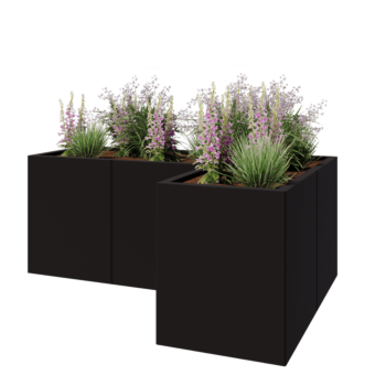 Čelična tegla za cvijeće - L-oblik - 150 x 100 x 60 cm - RAL9005 mat (crna) - S donjom pločom