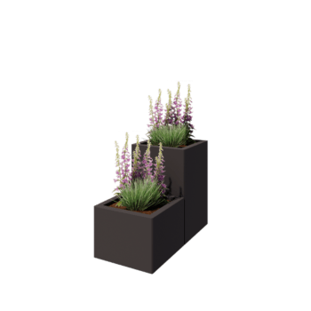 Čelična tegla za cvijeće - 2-dijelni stepeničasti model - 80 x 40 x 60 cm - RAL7016 mat (antracit siva) - S donjom pločom