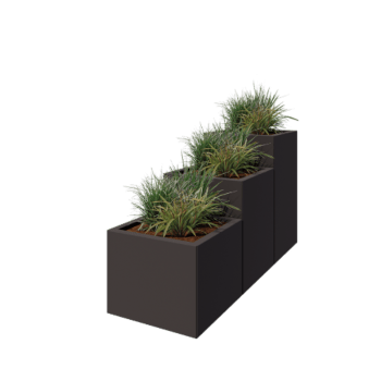 Čelična tegla za cvijeće - 3-dijelni stepeničasti model - 150 x 50 x 80 cm - RAL7016 mat (antracit siva) - Bez donje ploče