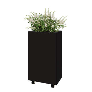 Čelična tegla za cvijeće - Pravokutnik - 50 x 30 x 80 cm - RAL9005 mat (crna) - S donjom pločom - S kotačima