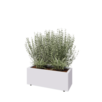 Čelična tegla za cvijeće - Pravokutnik - 80 x 30 x 30 cm - RAL9010 mat (bijela) - S donjom pločom - S nogama