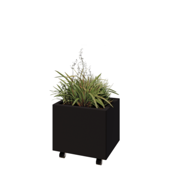 Čelična tegla za cvijeće - Pravokutnik - 50 x 40 x 40 cm - RAL9005 mat (crna) - S donjom pločom - S kotačima