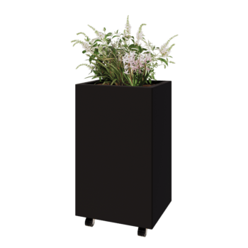 Čelična tegla za cvijeće - Pravokutnik - 50 x 40 x 80 cm - RAL9005 mat (crna) - S donjom pločom - S kotačima