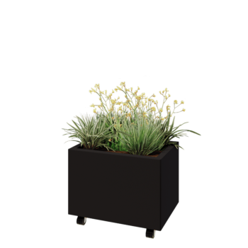 Čelična tegla za cvijeće - Pravokutnik - 60 x 40 x 40 cm - RAL9005 mat (crna) - S donjom pločom - S kotačima