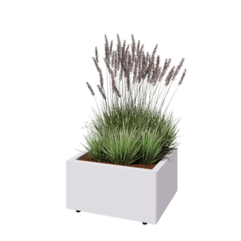 Čelična tegla za cvijeće - Pravokutnik - 60 x 50 x 30 cm - RAL9010 mat (bijela) - S donjom pločom - S nogama