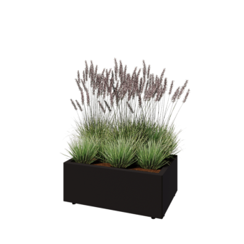 Čelična tegla za cvijeće - Pravokutnik - 80 x 50 x 30 cm - RAL9005 mat (crna) - S donjom pločom - S nogama