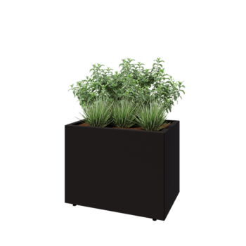 Čelična tegla za cvijeće - Pravokutnik - 80 x 50 x 60 cm - RAL9005 mat (crna) - S donjom pločom - S nogama