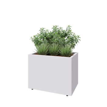 Čelična tegla za cvijeće - Pravokutnik - 80 x 50 x 60 cm - RAL9010 mat (bijela) - S donjom pločom - S nogama