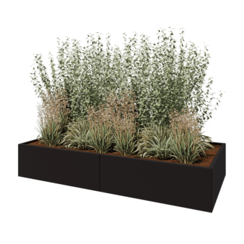 Čelična tegla za cvijeće XXL - Pravokutnik - 240 x 100 x 40 cm - RAL9005 mat (crna) - S donjom pločom