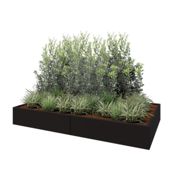 Čelična tegla za cvijeće XXL - Pravokutnik - 240 x 120 x 30 cm - RAL9005 mat (crna) - S donjom pločom