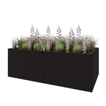 Čelična tegla za cvijeće XXL - Pravokutnik - 240 x 120 x 80 cm - RAL9005 mat (crna) - S donjom pločom