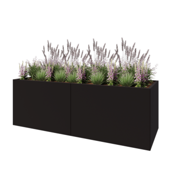 Čelična tegla za cvijeće XXL - Pravokutnik - 240 x 80 x 80 cm - RAL9005 mat (crna) - S donjom pločom