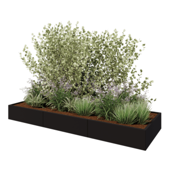 Čelična tegla za cvijeće XXL - Pravokutnik - 300 x 100 x 30 cm - RAL9005 mat (crna) - Bez donje ploče